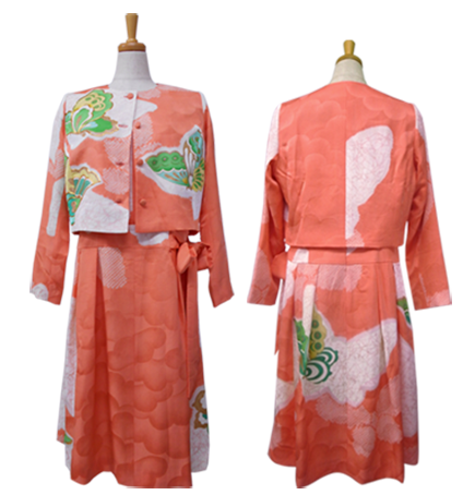 JK-3E　衿なしショートジャケット　￥24,200　OP-37A　ローウエスト切り替えワンピース　　￥47,300